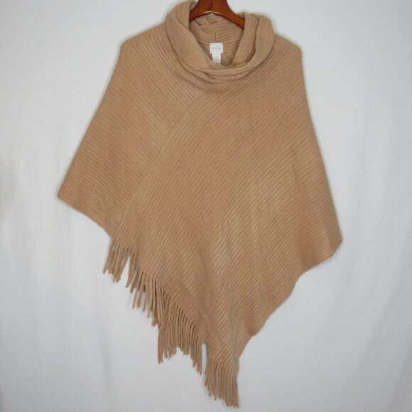 Chico's Beige Tan Cowl Neck Asymmetrical Poncho Women's OS One Size - Picture 6 of 8